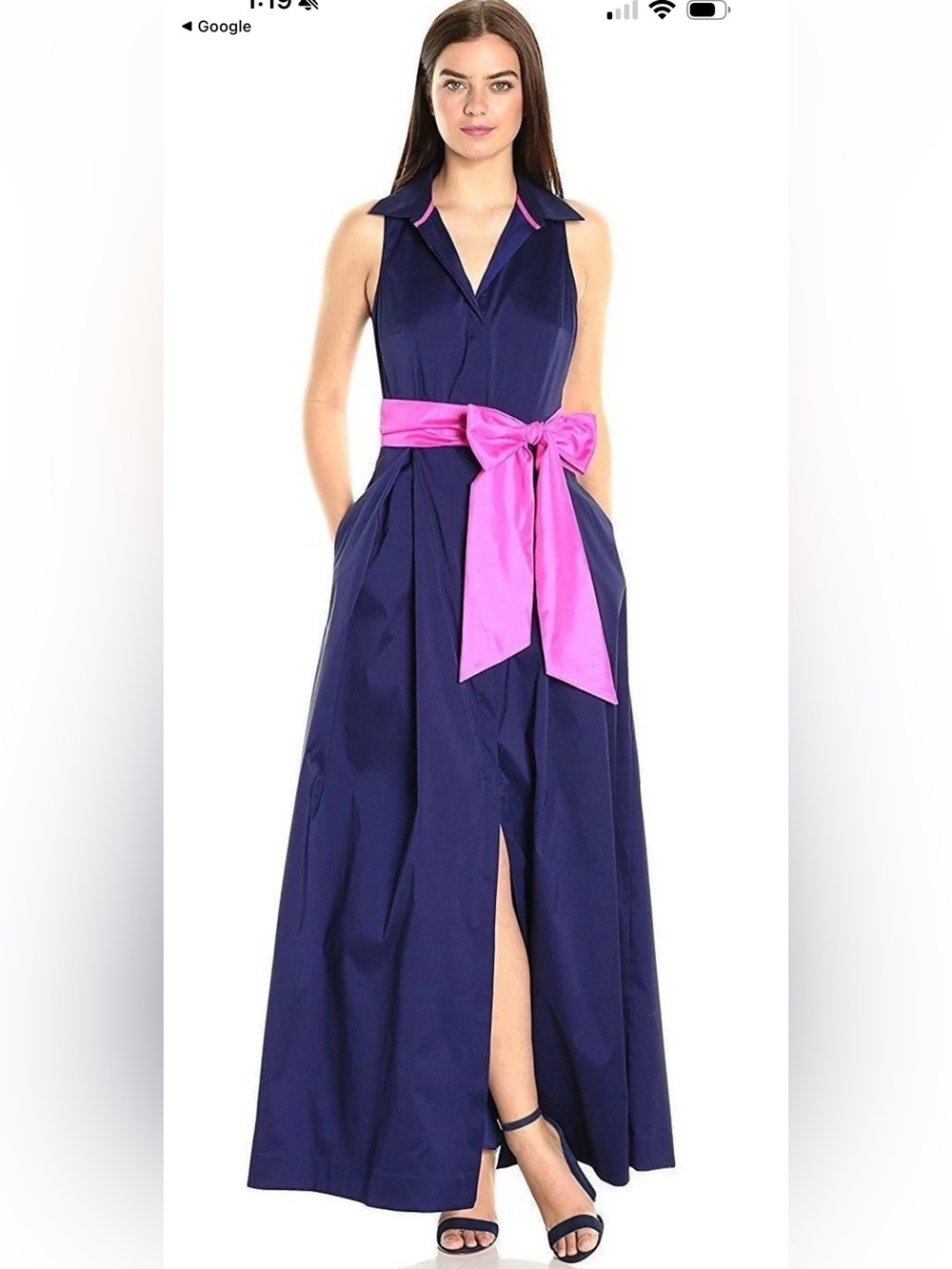 Eliza J Formal Party Dress Sleeveless Collar Pockets Blue & Pink small NWT